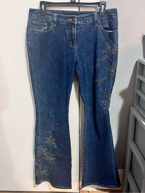 INC International Concepts Dark Blue Embellished Flare Jeans